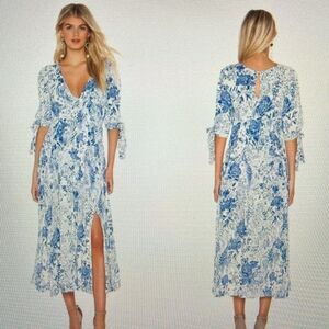 Free People Forever Always Midi Dress Blue & White Floral Size 8